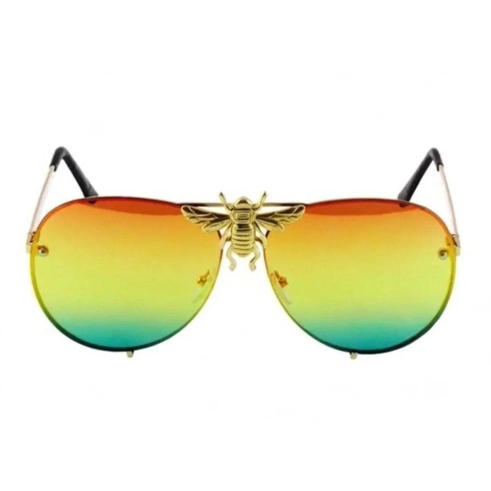 Men Fashion Sunglasses Rainbow‎ Lens Gold Streetwear Rapper Hip Hop Cholo Party